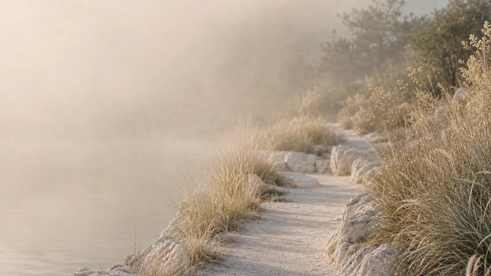 A bright path by the water